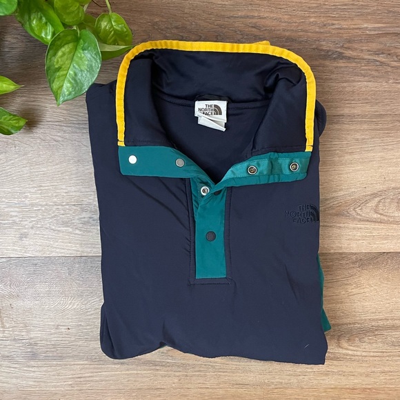 The North Face Sweater Men’s Large Green Blue 1/4 Snap Sweatshirt Pullover - Picture 2 of 6